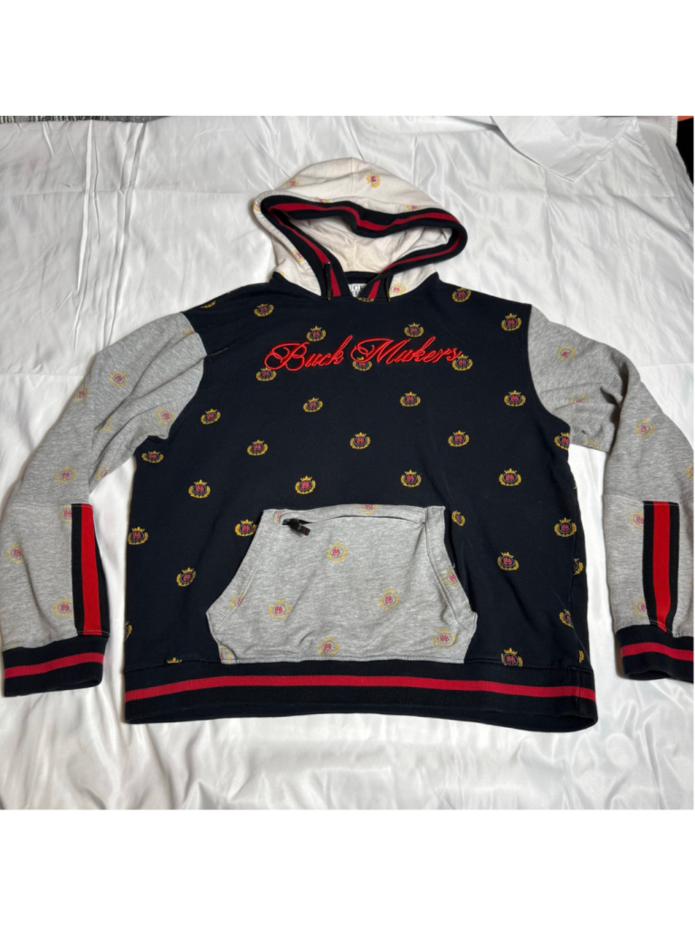 Men's Buck Makers Hoodie XXL Black Grey Embroidered Logo Sweatshirt